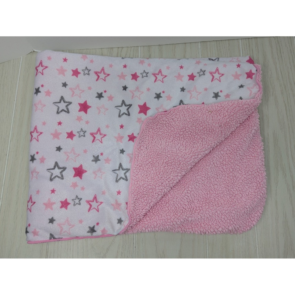 Kidgets Baby Blanket  Pink Grey Stars‎ Sherpa back